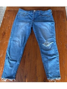 J. Crew 8” Toothpick Skinny Jeans Women’s Blue Denim Distressed Pants Size 32